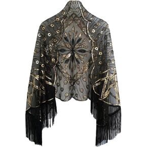 Women's Shawl Wraps Long Fringed Evening Cape Sequin Beaded Gatsby Party Shawl Flapper Cover Up for Evening Dresses