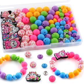 100Pcs Silicone Beads for Keychain Making, 12mm Silicone Beads 15mm and Christmas Silicone Focal Beads for Bracelet Making, 8mm Rondelle Rhinestone Spacer Beads for Pens