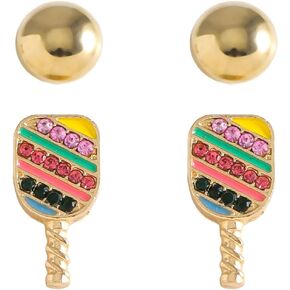 dvacaman 2 Pairs of Alloy Dangle Ping-pong Earrings for Women - Hypoallergenic Sports Stud Earrings