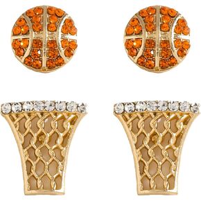 dvacaman 2 Pairs of Alloy Dangle Basketball Earrings for Women - Hypoallergenic Sports Stud Earrings