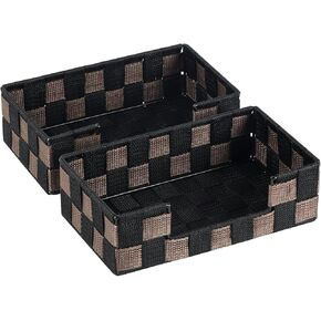 2 Pack Handwoven Checker Napkin Holders, 9.3 x 5.4 x 2.7 Inch Polypropylene Ribbon Tissue Dispenser for Table, Kitchen and Dining Room, Black and Brown