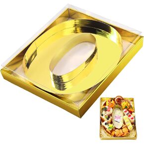 11.8" Charcuterie Cardboard Number with Clear Lid Fillable Paper Mache Letter Sweet Tray Cupcake Candy Container Box for Birthday Anniversary Halloween Christmas Decoration(Gold,Number 2)