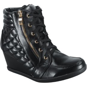 Forever Link Women's Fashion Glitter High Top Lace Up Wedge Sneaker Shoes