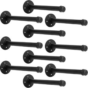 Industrial Black Iron Pipe Shelf Brackets Wall Mount DIY Shelving Brackets Pipe Decor Wall Rustic Garment Rack Hardware Included, 8 Inch Set of 6