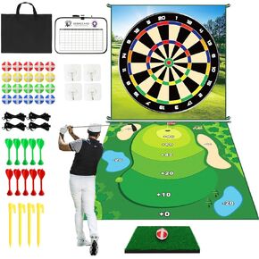 Golf Chipping Game Practice Set: 70"x70" Double Sided Golf Game & Golf Hitting Mat Plus for Kids Adults, Indoor Golf Games Practice Mat with 20 Sticky Balls and10 Darts, Ideal Gift for Christmas