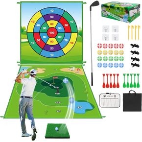 Golf Chipping Game Mat: 70"x70" Double-Sided 2in1 Golf Hitting Mat, Golf Chip and Practice Set with Stick Ball&Dart for Backyard Indoor Outdoor Family Battle Game, Christmas Ideal Gift for Kids Adults