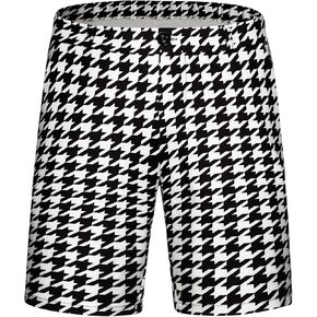 Lars Amadeus Houndstooth Shorts for Men's Flat Front Plaid Print Chino Shorts