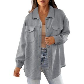 Tankaneo Womens Oversized Shackets Casual Lightweight Shirt Jackets Textured Fall Long Sleeve Tops