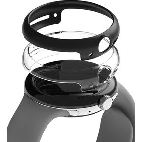 Ringke Slim [Anti-Yellowing Material / 2 Pack] Compatible with Google Pixel Watch 2 Case, Solid Transparent Cover + Extra Color for Women, Men - Clear + Matte Black
