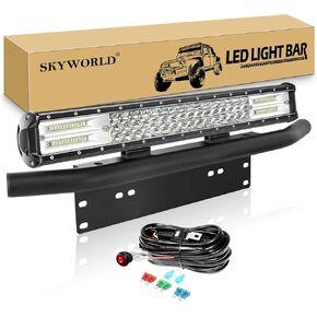 SKYWORLD LED Light Bar, 7D 20 inch 288W Spot Flood Combo Beam Work Driving Lamp with License Plate Mounting Bracket for Truck Car ATV SUV 4X4 Truck Boat