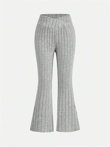 Girl's 2 Pack Ribbed Knit Flare Leg Pants Crossover V Cut Elastic Waist Bell Bottoms Trousers in Saudi Arabia