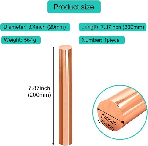 1pcs Pure Copper Round Rod 5/16inch Dia 7.87inch Length Bare Copper Metal Rod Solid Copper Rod Lathe Bar Stock for DIY Metal Crafts Metal Working Hobbies(200x8mm) in Kuwait
