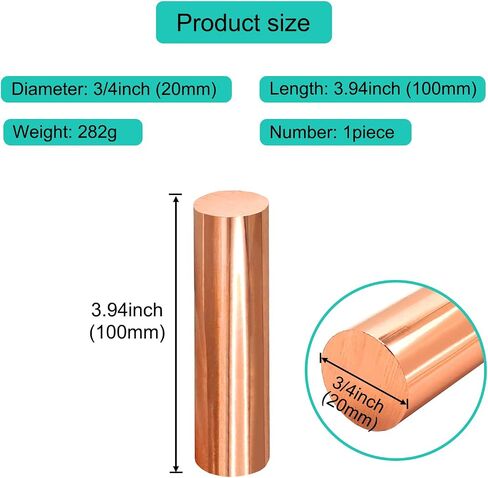 1pcs Pure Copper Round Rod 3/4inch Dia 3.94inch Length Bare Copper Metal Rod Solid Copper Rod Lathe Bar Stock for DIY Metal Crafts Metal Working Hobbies(100x20mm) in Kuwait