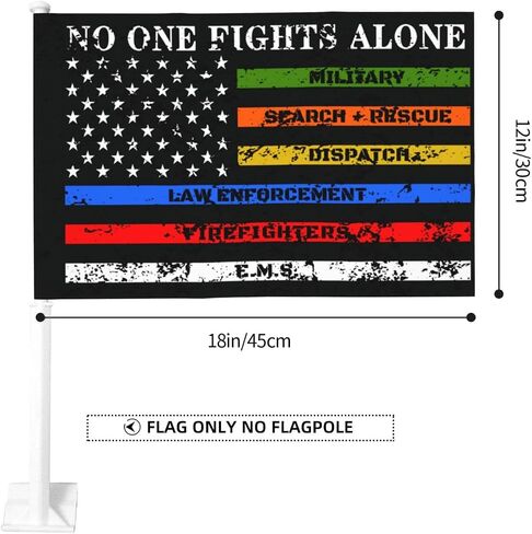2 Pack No One Fights Alone Multi Thin Line Car Flag 12 X 18 inch Double Side First Responder Sign Car Window Flags in Kuwait