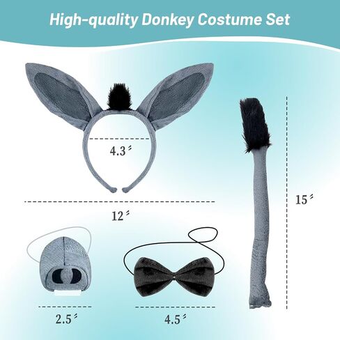 Animal Costume Accessory Cosplay Mouse Donkey Ear Tail Bow Tie Set Birthday Halloween Christmas Party Dress Up Costume Set in Saudi Arabia