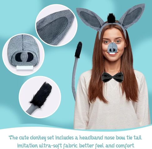 Animal Costume Accessory Cosplay Mouse Donkey Ear Tail Bow Tie Set Birthday Halloween Christmas Party Dress Up Costume Set in Saudi Arabia