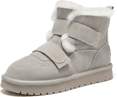 BEAU TODAY Women's Snow Boots, Platform Winter Mini Boots for Women, Genuine Suede Warm Faux Fur Lined Slip-0n Ankle Boots Comfortable Anti-slip Outdoor Short Booties in Saudi Arabia