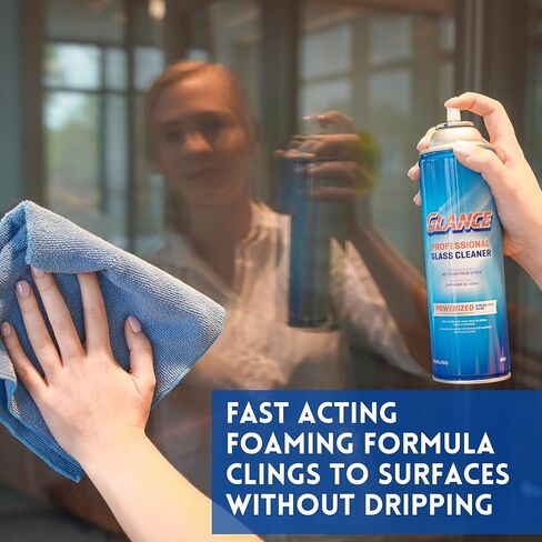 منظف ​​الزجاج الاحترافي القوي من GLANCE 101109731، تركيبة رغوية تلتصق بالنوافذ والمرايا والأسطح الصلبة، رذاذ الهباء الجوي، 19 أونصة in Kuwait