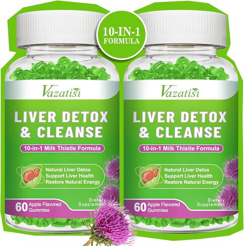 Milk Thistle Gummies for Adults Kids. Liver Cleanse Detox Repair Gummies, 1000 m Milk Thistle Extract Supplement for Liver Support Digestive Metabolism Antioxidant, 60ct Apple Flavor in Kuwait