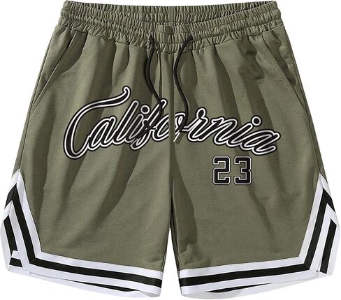 SHENHE Men's Letter Print Drawstring Waist Striped Trim Workout Gym Track Shorts in Saudi Arabia