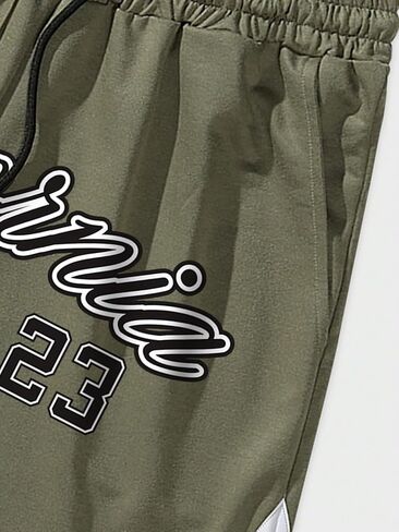 SHENHE Men's Letter Print Drawstring Waist Striped Trim Workout Gym Track Shorts in Saudi Arabia