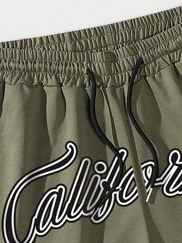 SHENHE Men's Letter Print Drawstring Waist Striped Trim Workout Gym Track Shorts in Saudi Arabia