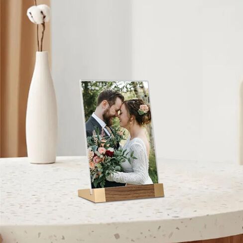 Acrylic Mini Sign Holder 4x6 Inch with Wood-Color Base, Acrylic Tabletop Display Sign Frame Vertical Clear for Store/Coffee Shop/Restaurant Menu Hotel/Office Display Holder, 2 Pack L Shape in Saudi Arabia