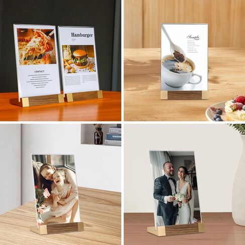 Acrylic Mini Sign Holder 4x6 Inch with Wood-Color Base, Acrylic Tabletop Display Sign Frame Vertical Clear for Store/Coffee Shop/Restaurant Menu Hotel/Office Display Holder, 2 Pack L Shape in Saudi Arabia