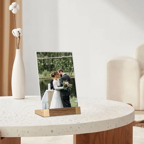 Acrylic Mini Sign Holder 4x6 Inch with Wood-Color Base, Acrylic Tabletop Display Sign Frame Vertical Clear for Store/Coffee Shop/Restaurant Menu Hotel/Office Display Holder, 2 Pack L Shape in Saudi Arabia