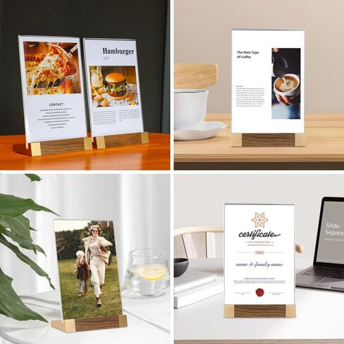 Acrylic Mini Sign Holder 4x6 Inch with Wood-Color Base, Acrylic Tabletop Display Sign Frame Vertical Clear for Store/Coffee Shop/Restaurant Menu Hotel/Office Display Holder, 2 Pack L Shape in Saudi Arabia