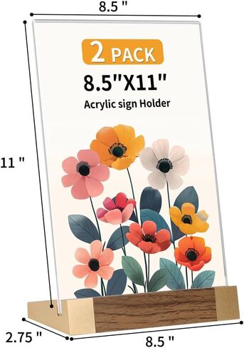 Acrylic Mini Sign Holder 4x6 Inch with Wood-Color Base, Acrylic Tabletop Display Sign Frame Vertical Clear for Store/Coffee Shop/Restaurant Menu Hotel/Office Display Holder, 2 Pack L Shape in Saudi Arabia