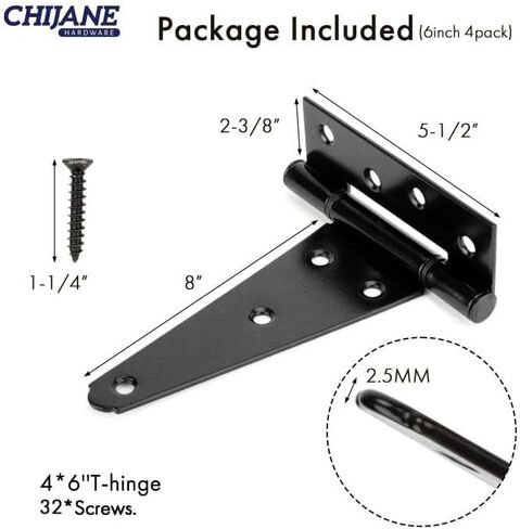6 Inch Heavy Duty T-Strap Shed Door Hinges,4 Pack Gate Strap Hinges Black FenceTee Hinge for Outdoor Wood Gates,Shed Door,Barn Door,Wrought Hardware for Wooden Fences,Yard,Barn Door,Rustproof in Saudi Arabia