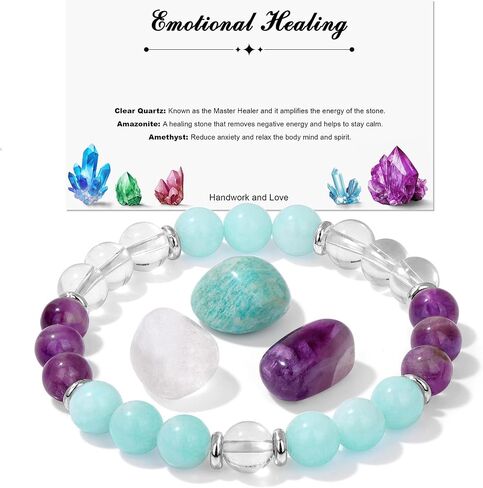 GolbalJew Healing Crystal Bracelets With Natural Stones Anxiety Relief Protection Beads Bracelet Palm Stones Crystal Beginner Gift, Set of 4 in Saudi Arabia