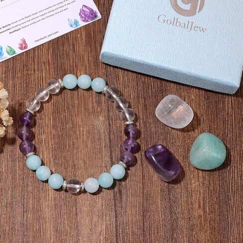 GolbalJew Healing Crystal Bracelets With Natural Stones Anxiety Relief Protection Beads Bracelet Palm Stones Crystal Beginner Gift, Set of 4 in Saudi Arabia
