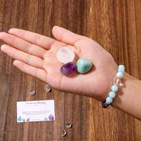 GolbalJew Healing Crystal Bracelets With Natural Stones Anxiety Relief Protection Beads Bracelet Palm Stones Crystal Beginner Gift, Set of 4 in Saudi Arabia