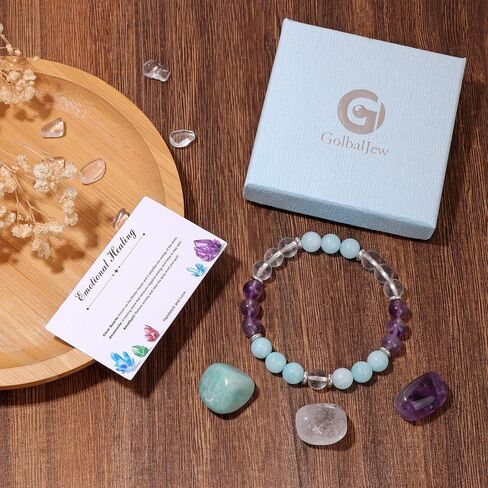 GolbalJew Healing Crystal Bracelets With Natural Stones Anxiety Relief Protection Beads Bracelet Palm Stones Crystal Beginner Gift, Set of 4 in Saudi Arabia
