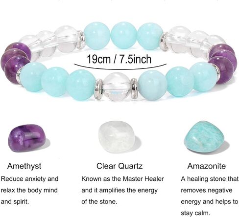 GolbalJew Healing Crystal Bracelets With Natural Stones Anxiety Relief Protection Beads Bracelet Palm Stones Crystal Beginner Gift, Set of 4 in Saudi Arabia