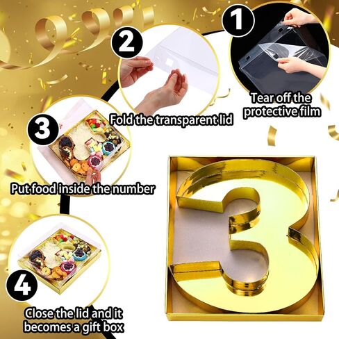 رقم 11.8 بوصة من الورق المقوى Charcuterie مع غطاء شفاف ورق قابل للتعبئة حرف Mache علبة حلوى كب كيك صندوق حاوية حلوى لعيد الميلاد والذكرى السنوية لعيد الهالوين وديكور عيد الميلاد (ذهبي، رقم 2) in Kuwait