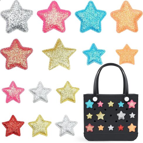 14 قطعة من إكسسوارات النجوم اللامعة الملونة لحقيبة بوج، حلية زينة عيد الميلاد لحقيبة بوج، متوافقة مع معظم حقائب الشاطئ المطاطية النسائية in Kuwait