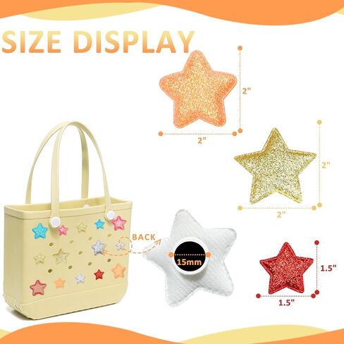 14 قطعة من إكسسوارات النجوم اللامعة الملونة لحقيبة بوج، حلية زينة عيد الميلاد لحقيبة بوج، متوافقة مع معظم حقائب الشاطئ المطاطية النسائية in Kuwait