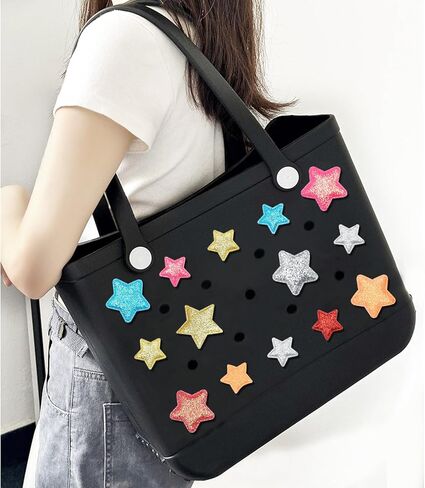 14 قطعة من إكسسوارات النجوم اللامعة الملونة لحقيبة بوج، حلية زينة عيد الميلاد لحقيبة بوج، متوافقة مع معظم حقائب الشاطئ المطاطية النسائية in Kuwait