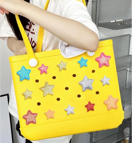 14 قطعة من إكسسوارات النجوم اللامعة الملونة لحقيبة بوج، حلية زينة عيد الميلاد لحقيبة بوج، متوافقة مع معظم حقائب الشاطئ المطاطية النسائية in Kuwait