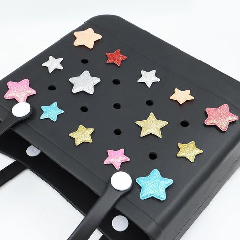 14 قطعة من إكسسوارات النجوم اللامعة الملونة لحقيبة بوج، حلية زينة عيد الميلاد لحقيبة بوج، متوافقة مع معظم حقائب الشاطئ المطاطية النسائية in Kuwait