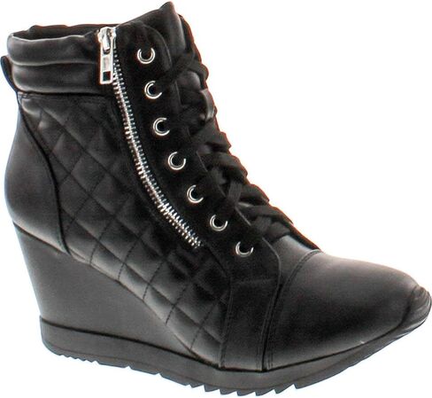 Forever Link Women's Fashion Glitter High Top Lace Up Wedge Sneaker Shoes in Saudi Arabia