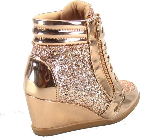 Forever Link Women's Fashion Glitter High Top Lace Up Wedge Sneaker Shoes in Saudi Arabia