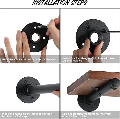 Industrial Black Iron Pipe Shelf Brackets Wall Mount DIY Shelving Brackets Pipe Decor Wall Rustic Garment Rack Hardware Included, 8 Inch Set of 6 in Saudi Arabia