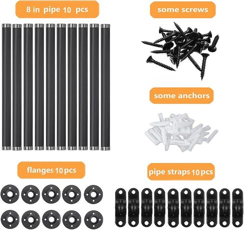 Industrial Black Iron Pipe Shelf Brackets Wall Mount DIY Shelving Brackets Pipe Decor Wall Rustic Garment Rack Hardware Included, 8 Inch Set of 6 in Saudi Arabia