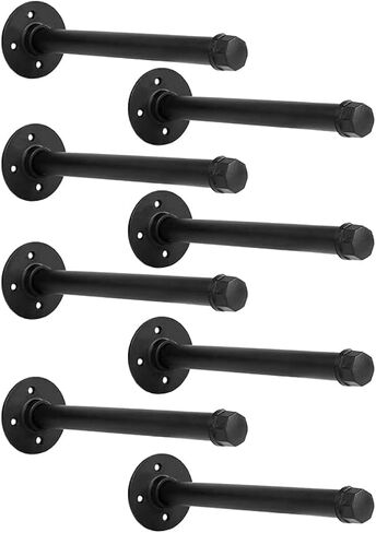 Industrial Black Iron Pipe Shelf Brackets Wall Mount DIY Shelving Brackets Pipe Decor Wall Rustic Garment Rack Hardware Included, 8 Inch Set of 6 in Saudi Arabia