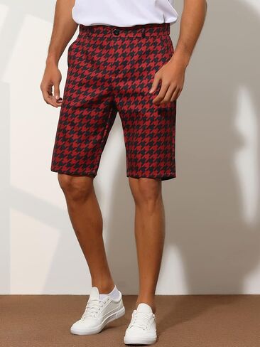 Lars Amadeus Houndstooth Shorts for Men's Flat Front Plaid Print Chino Shorts in Saudi Arabia