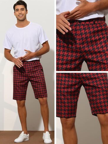 Lars Amadeus Houndstooth Shorts for Men's Flat Front Plaid Print Chino Shorts in Saudi Arabia
